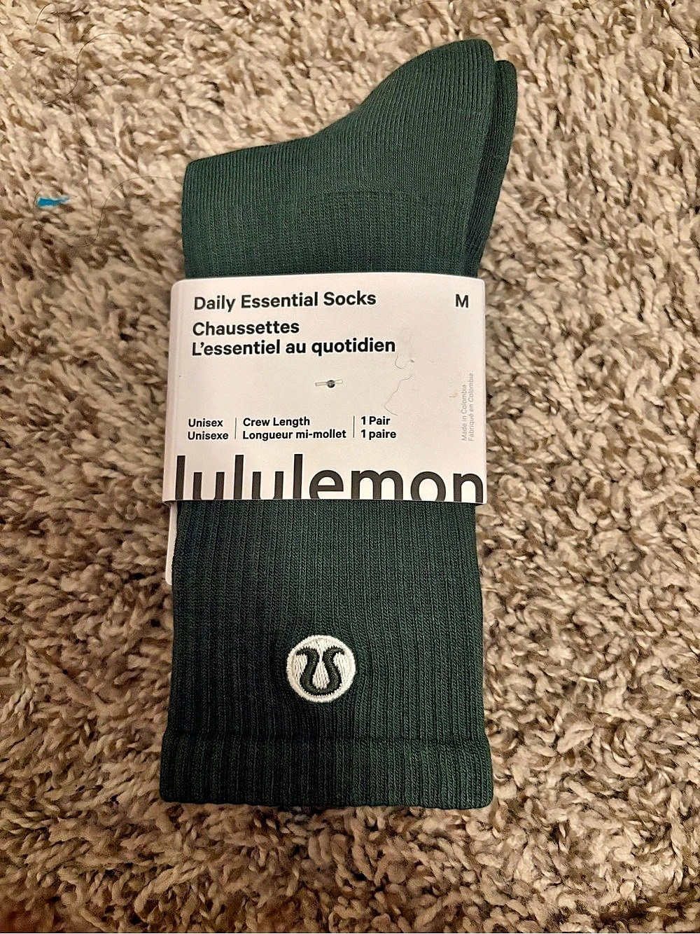 lululemon Daily Essential Socks Crew Length Green Medium